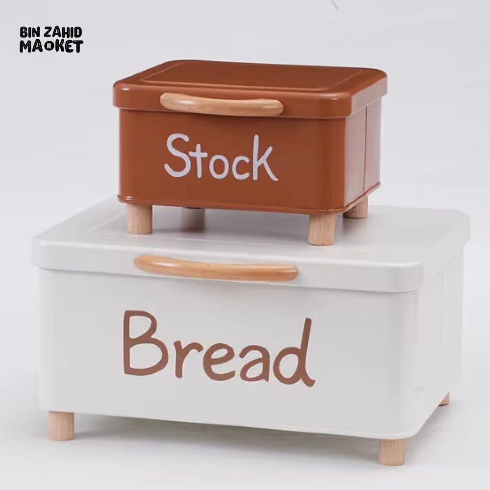 LUXORMOVE LARGE BREAD BIN WITH WOOD HANDLE – PLUS SMALL STOCK CONTAINER