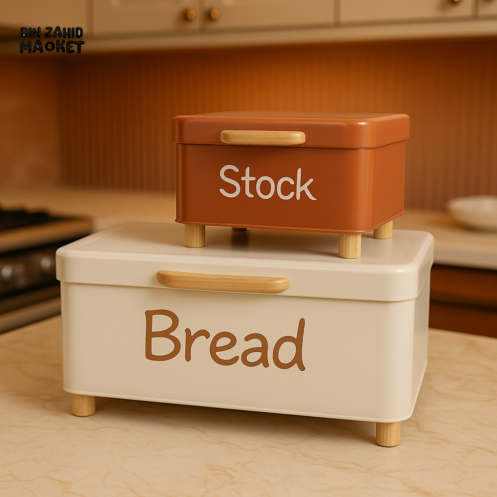 LUXORMOVE LARGE BREAD BIN WITH WOOD HANDLE – PLUS SMALL STOCK CONTAINER