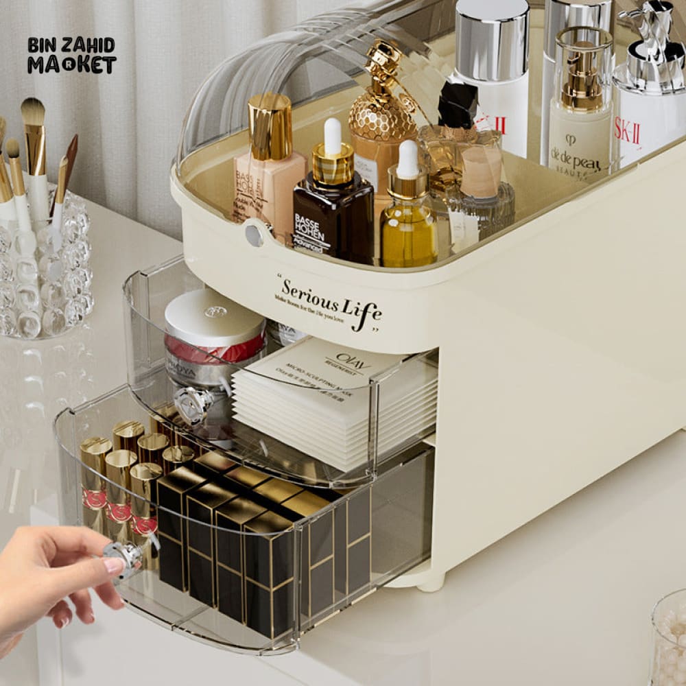LUXORMOVE LARGE CAPACITY COSMETIC & JEWELRY STORAGE DRAWER WITH LID MAKEUP ORGANIZER & LIPSTICK BOX