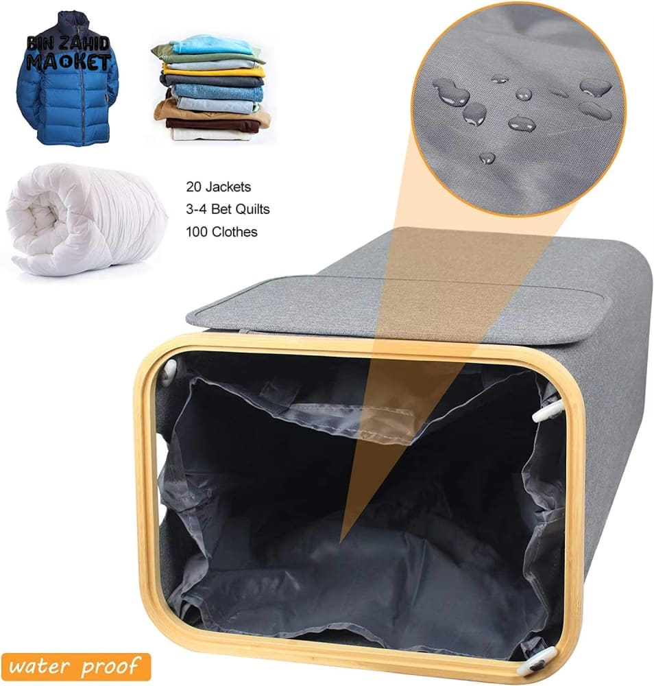 LUXORMOVE LAUNDRY BASKET WITH LID AND REMOVABLE BAG – LARGE LAUNDRY HAMPER WITH BAMBOO HANDLES DIRTY CLOTHES STORAGE CONTAINER FOR LAUNDRY ROOM