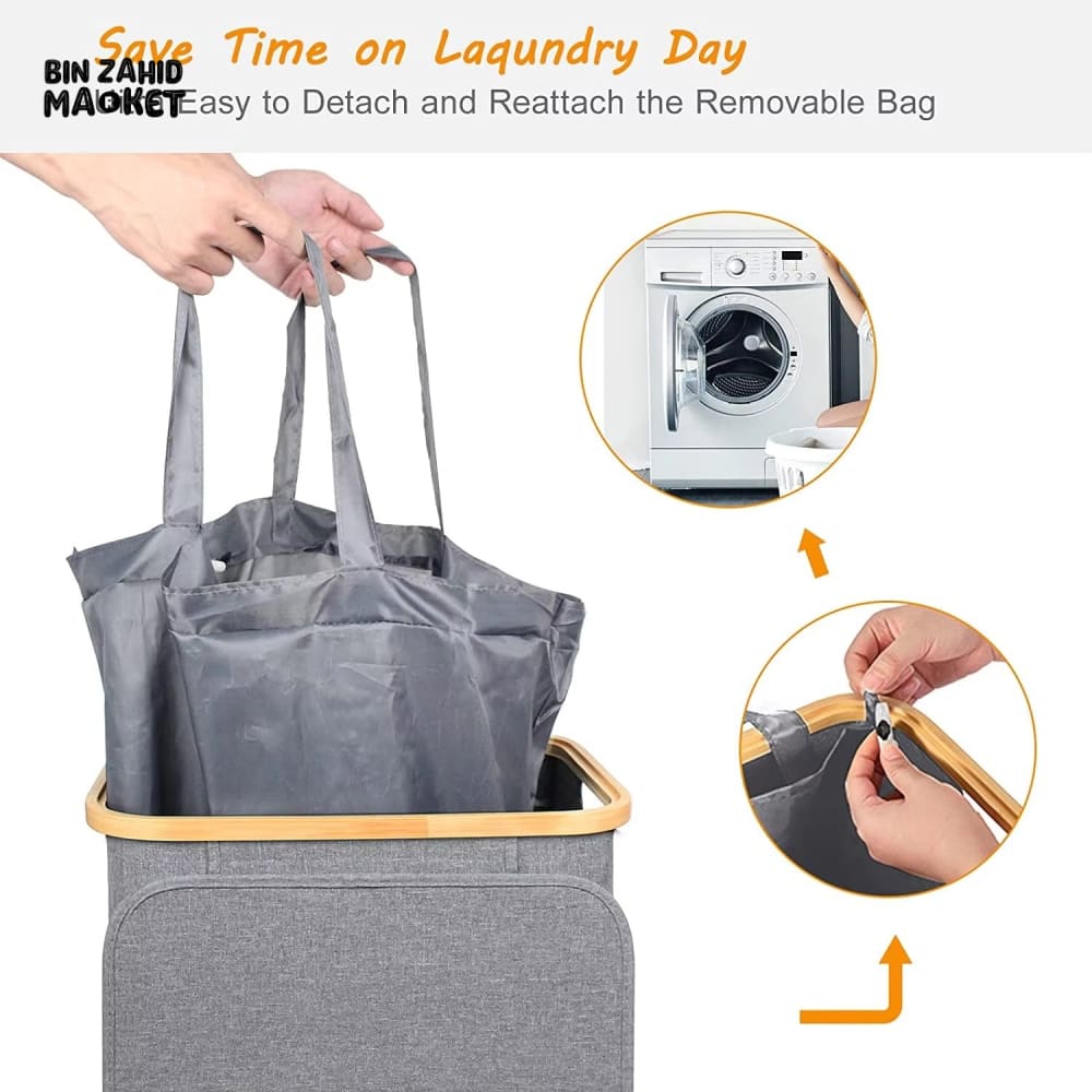 LUXORMOVE LAUNDRY BASKET WITH LID AND REMOVABLE BAG – LARGE LAUNDRY HAMPER WITH BAMBOO HANDLES DIRTY CLOTHES STORAGE CONTAINER FOR LAUNDRY ROOM