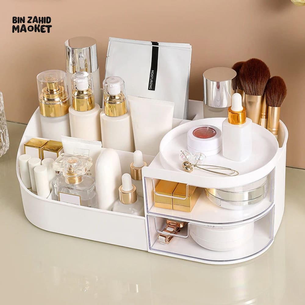 LUXORMOVE MAKEUP STORAGE BOX WITH MIRROR & TOUCH LIGHT – VANITY COSMETIC & JEWELRY ORGANIZER