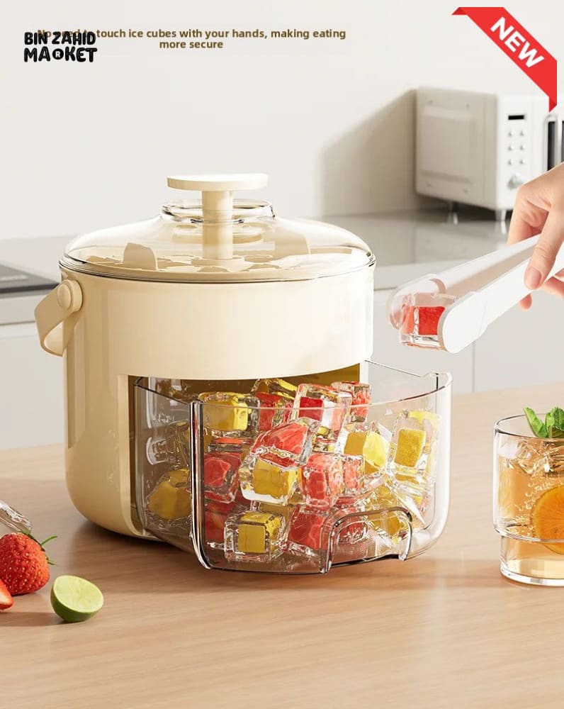 LUXORMOVE PORTABLE ROUND DRAWER STYLE ICE BUCKET – LARGE CAPACITY PLASTIC ICE CUBE STORAGE FOR HOME USE
