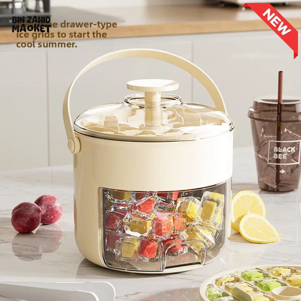 LUXORMOVE PORTABLE ROUND DRAWER STYLE ICE BUCKET – LARGE CAPACITY PLASTIC ICE CUBE STORAGE FOR HOME USE