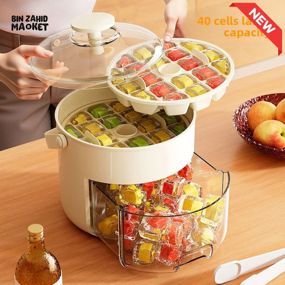 LUXORMOVE PORTABLE ROUND DRAWER STYLE ICE BUCKET – LARGE CAPACITY PLASTIC ICE CUBE STORAGE FOR HOME USE