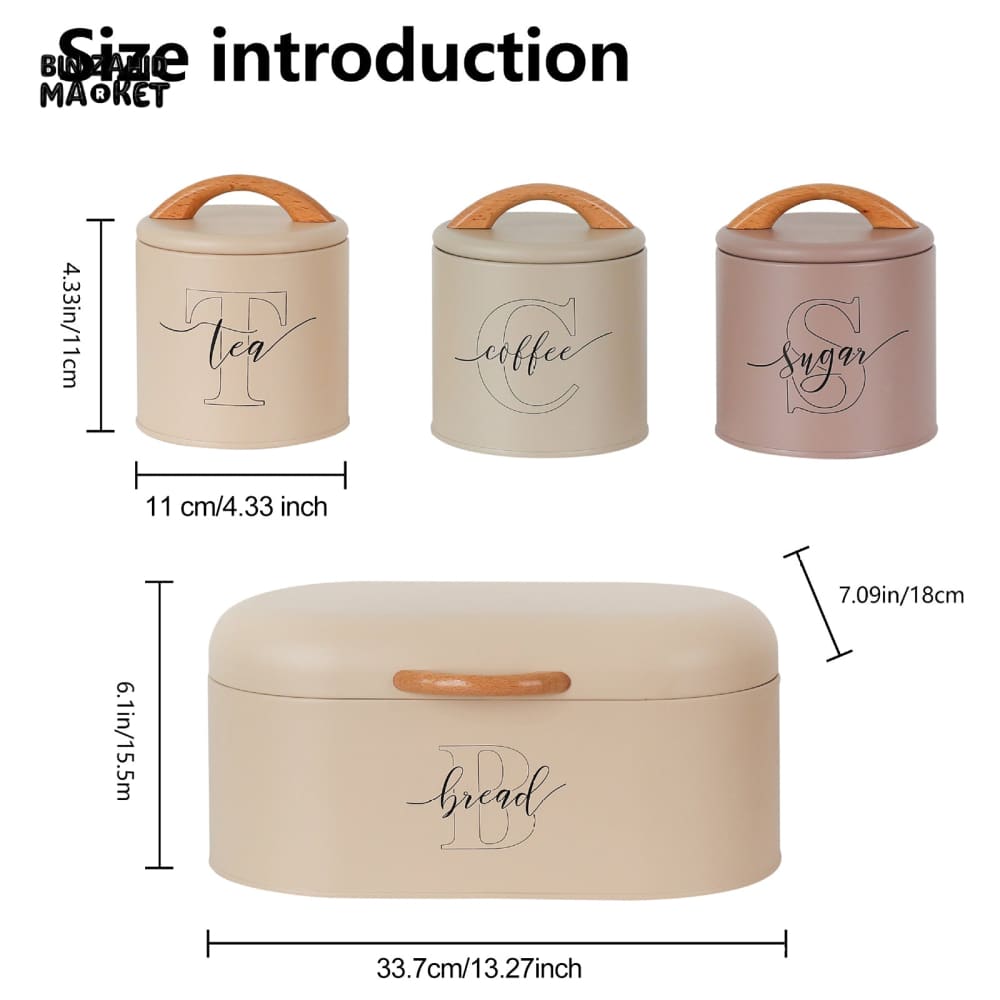 LUXORMOVE PREMIUM METAL CANISTERS – 4 PIECES LABELLED SUGAR TEA COFFEE BREAD