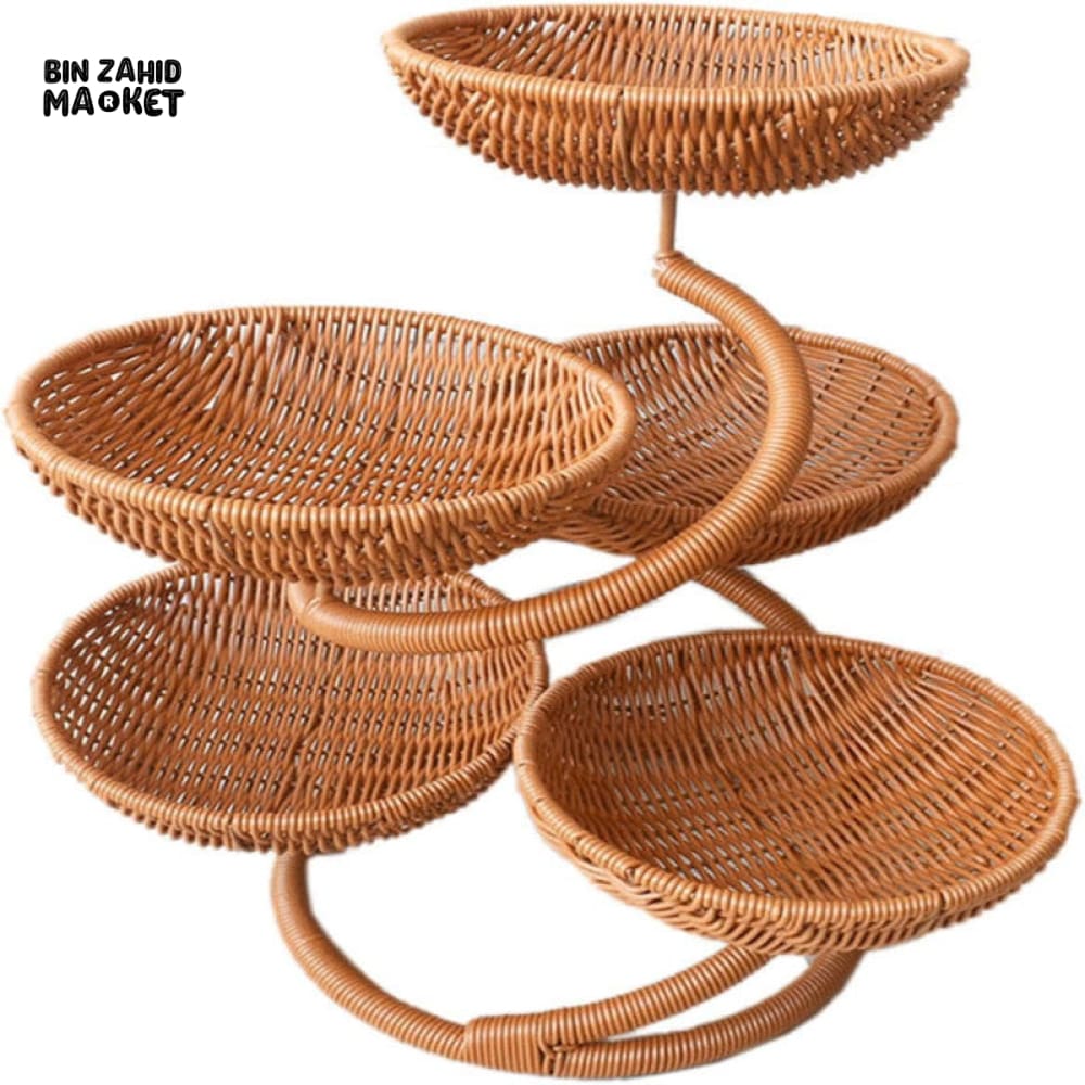 LUXORMOVE PREMIUM RATTAN FRUIT RACK – 5-TIER NATURAL STORAGE ORGANIZER FOR HOME & COUNTERTOP