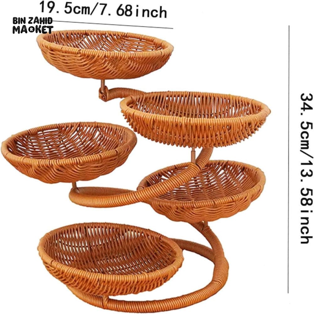 LUXORMOVE PREMIUM RATTAN FRUIT RACK – 5-TIER NATURAL STORAGE ORGANIZER FOR HOME & COUNTERTOP