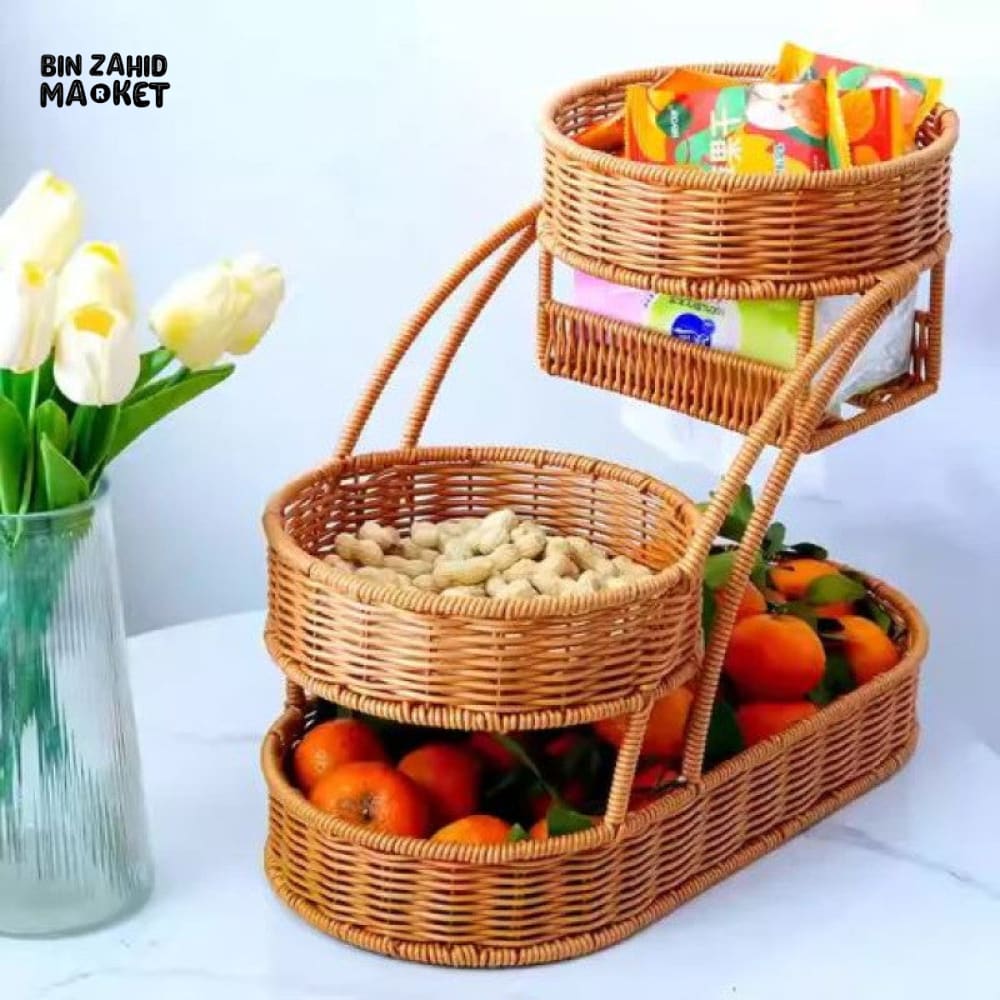 LUXORMOVE RATTAN 3-TIER FRUIT RACK – HANDWOVEN MULTI-LAYER BASKET WITH TISSUE HOLDER