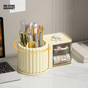 LUXORMOVE ROTATING STORAGE BOX WITH GROOVE DESIGN TRANSPARENT DRAWER FOR HOME OFFICE ORGANIZATIO - YELLOW