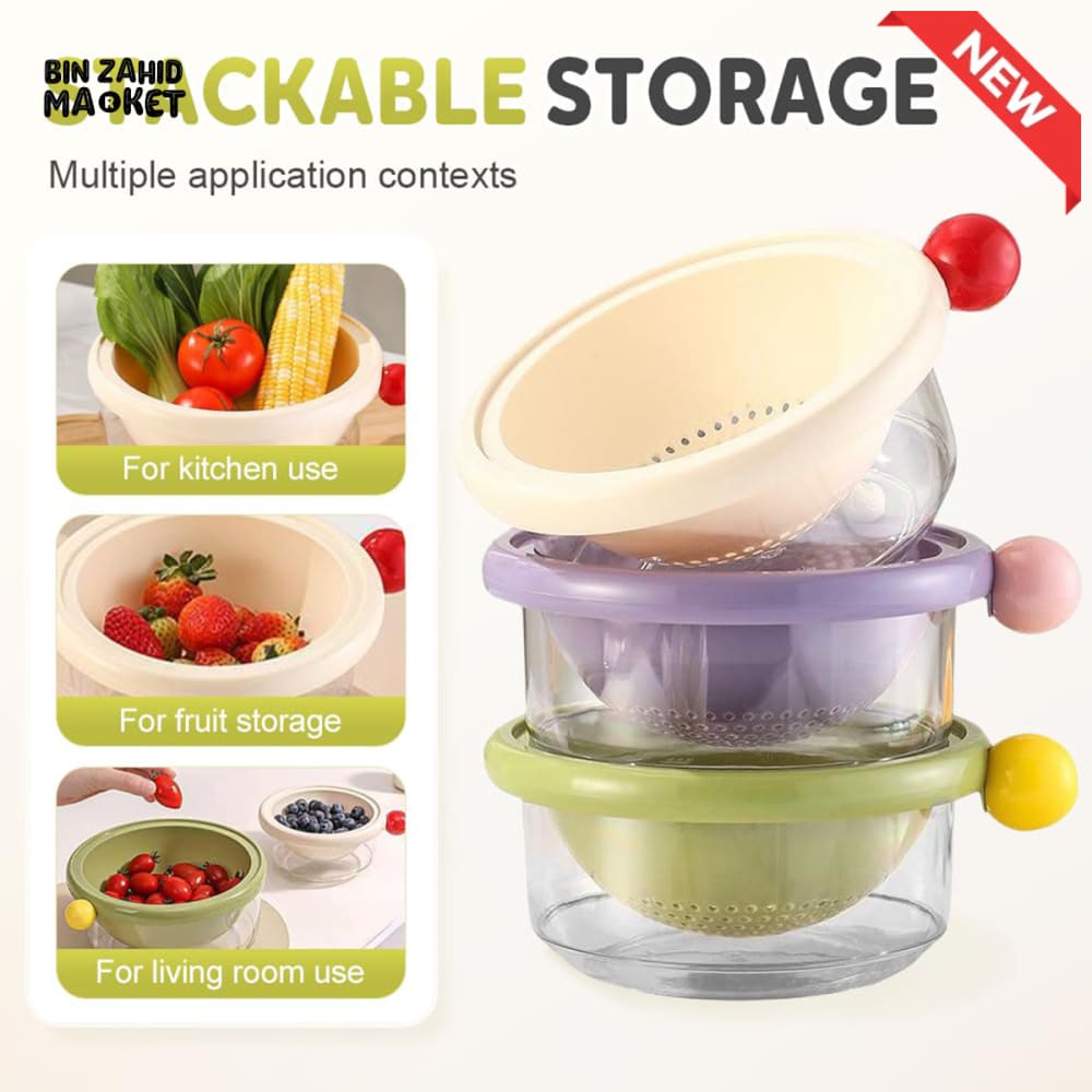LUXORMOVE SMALL DOUBLE LAYER DRAIN BASKET – 2 IN 1 THICKENED PLASTIC VEGETABLE WASHING TRAY & MULTIFUNCTIONAL FRUIT