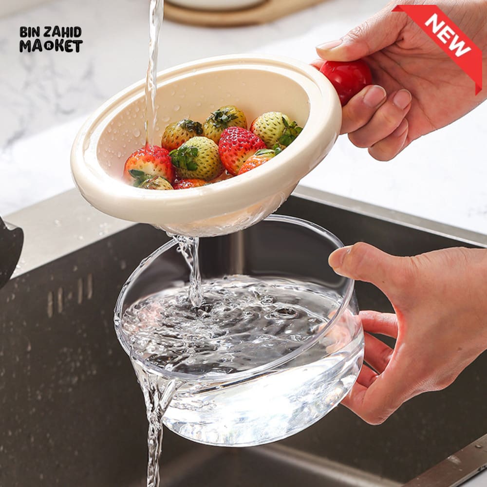 LUXORMOVE SMALL DOUBLE LAYER DRAIN BASKET – 2 IN 1 THICKENED PLASTIC VEGETABLE WASHING TRAY & MULTIFUNCTIONAL FRUIT