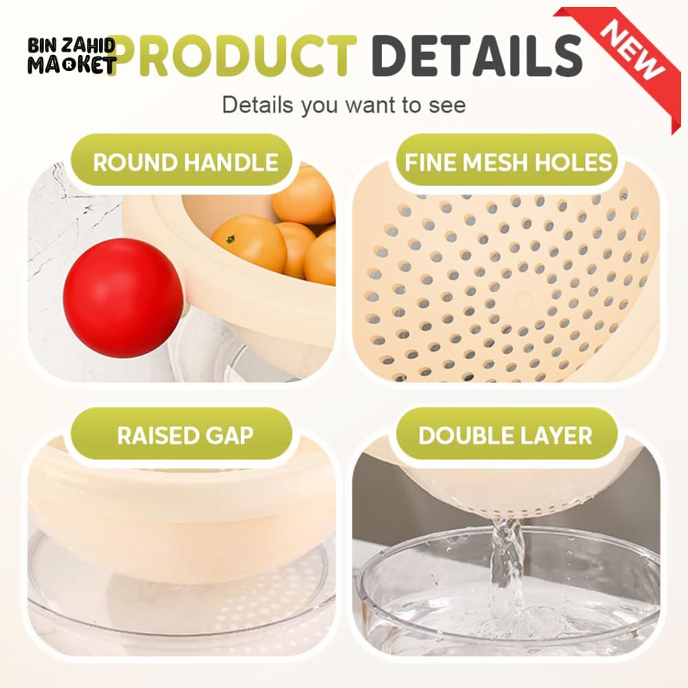 LUXORMOVE SMALL DOUBLE LAYER DRAIN BASKET – 2 IN 1 THICKENED PLASTIC VEGETABLE WASHING TRAY & MULTIFUNCTIONAL FRUIT