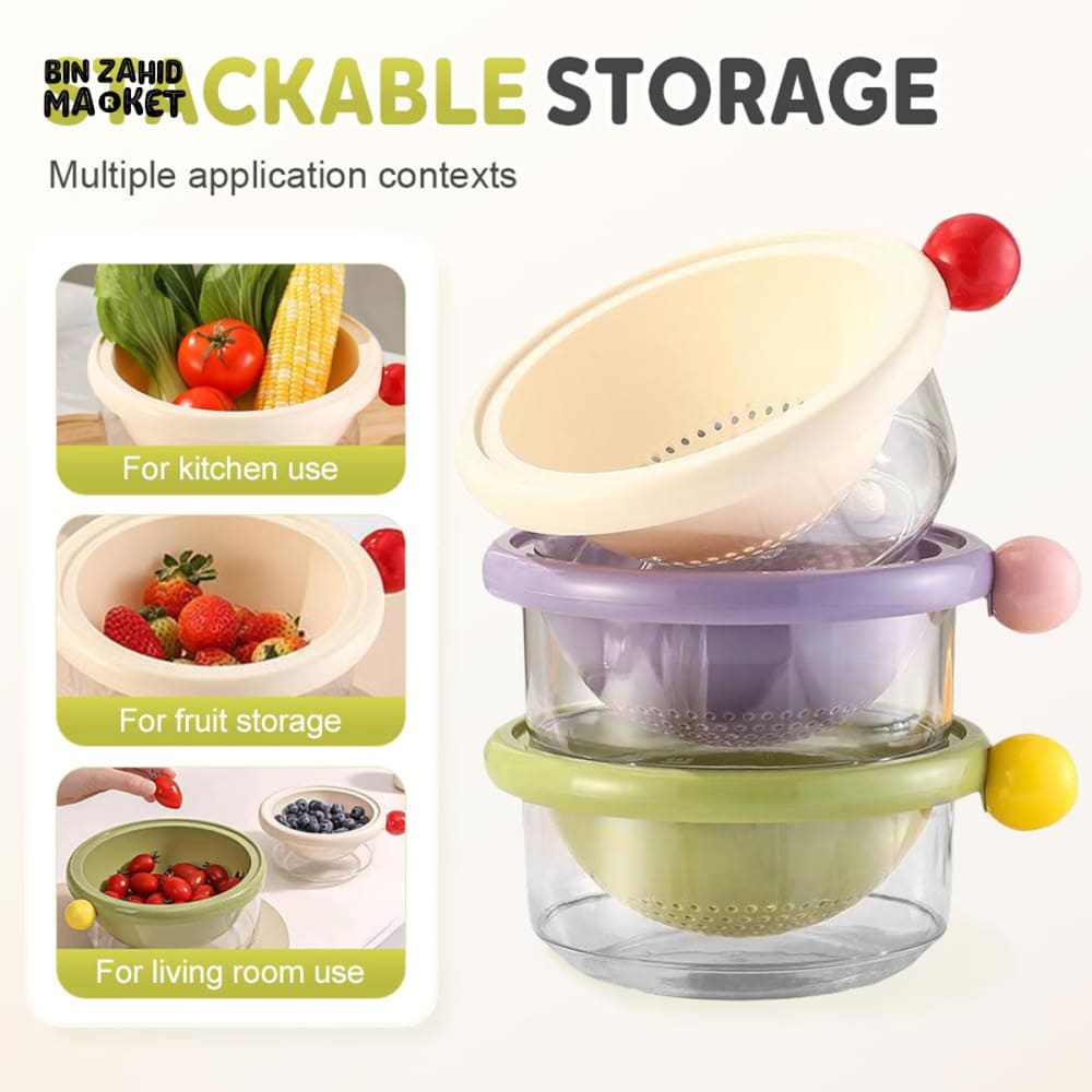 LUXORMOVE SMALL DOUBLE LAYER DRAIN BASKET – 2 IN 1 THICKENED PLASTIC VEGETABLE WASHING TRAY & MULTIFUNCTIONAL FRUIT
