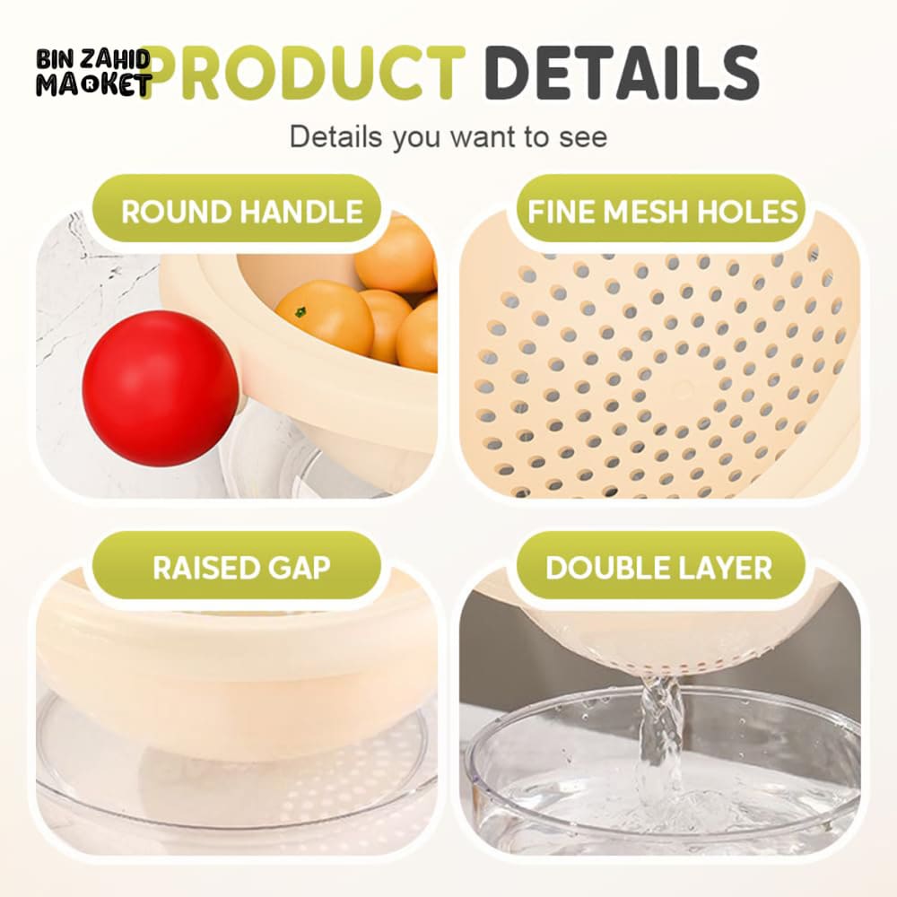 LUXORMOVE SMALL DOUBLE LAYER DRAIN BASKET – 2 IN 1 THICKENED PLASTIC VEGETABLE WASHING TRAY & MULTIFUNCTIONAL FRUIT