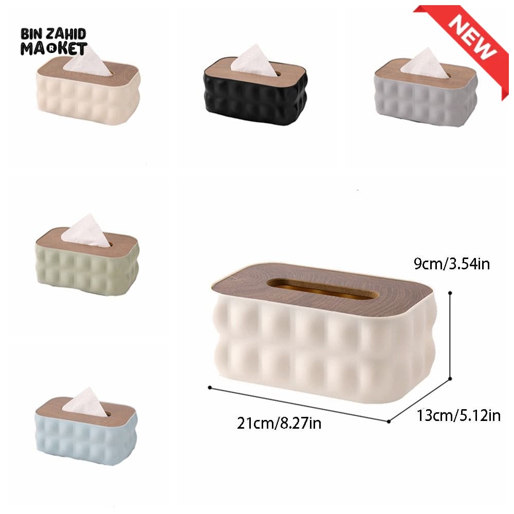 LUXURMOVE MODERN TISSUE BOX WITH WOODEN LID – HOME & BATHROOM DECOR