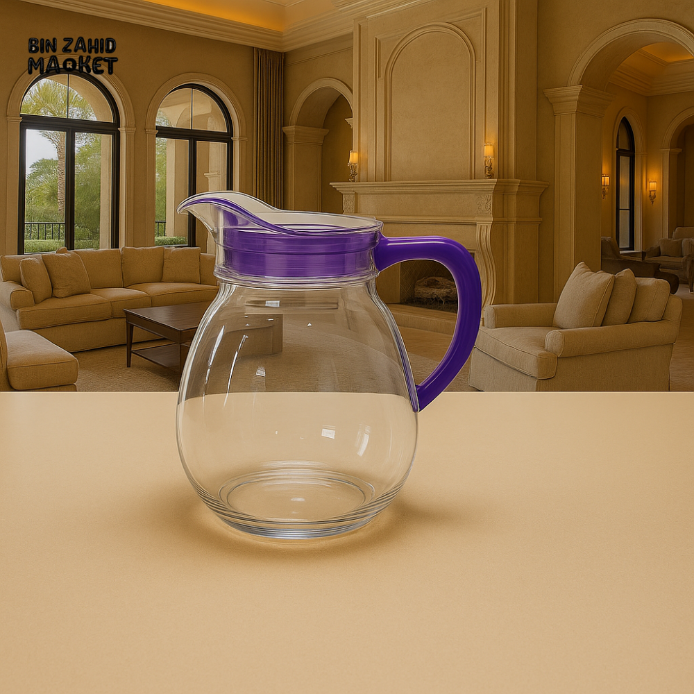 LUXURWAVE ELEGANT CLEAR GLASS JUG – MODERN WATER & JUICE SERVER FOR DINING TABLE & KITCHEN USE - PURPLE KY812