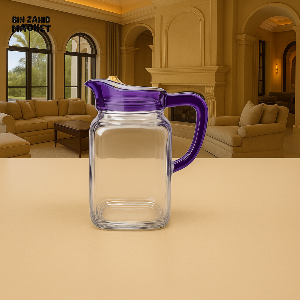 LUXURWAVE PREMIUM GLASS JUG 1000ML – ELEGANT WATER & JUICE PITCHER FOR HOME AND KITCHEN - PURPLE KY555