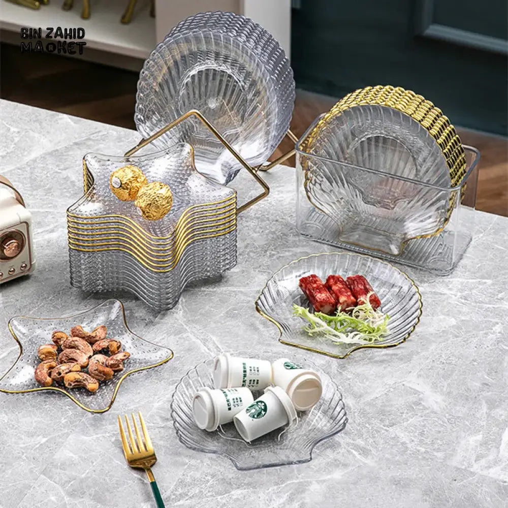 LUXURY 8-PIECE ACRYLIC SNACK PLATTER SET – FRUIT DESSERT AND TASTING PLATES - SHELL