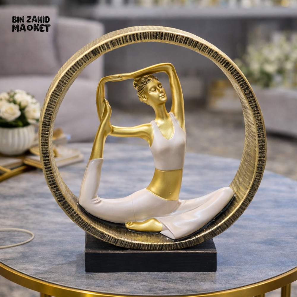 LUXURY ABSTRACT YOGA DANCER SCULPTURE – GOLD & WHITE MODERN TABLE SIDE DECOR SHOWPIECE