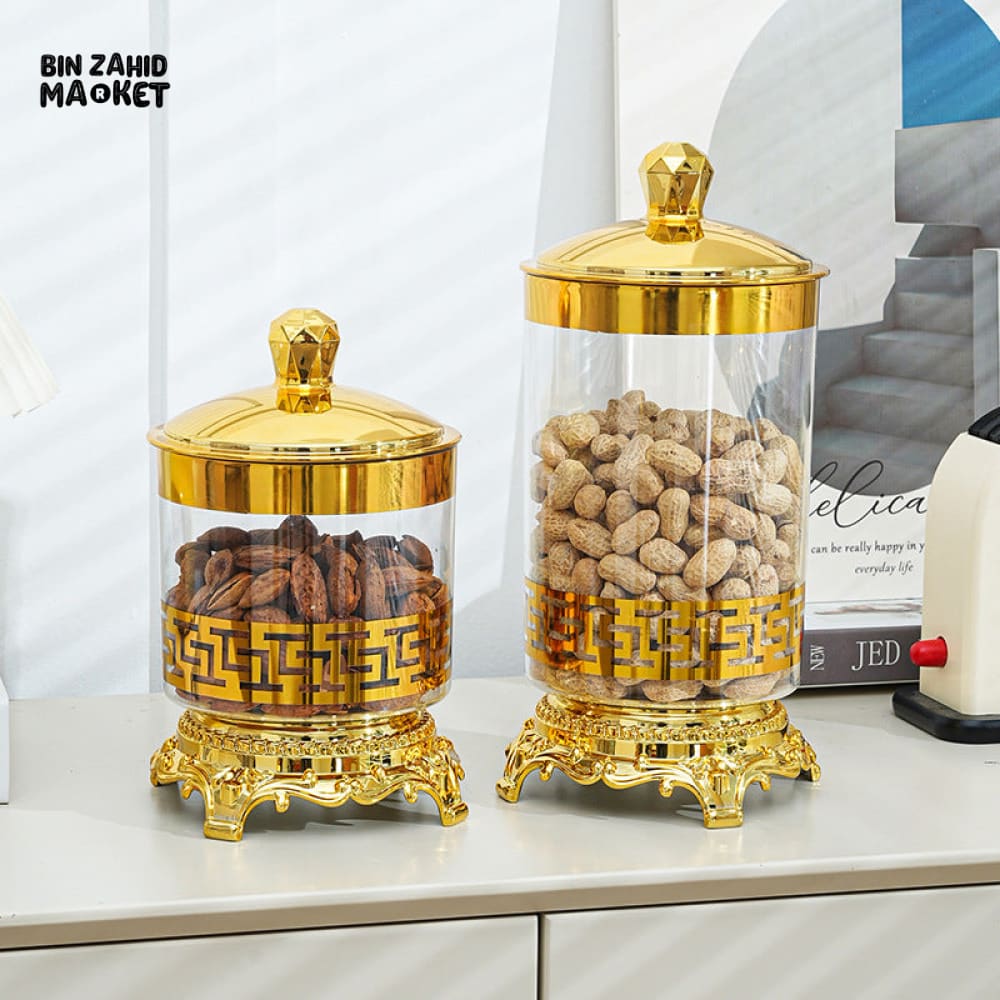 LUXURY ACRYLIC CANDY JAR WITH LID 3 PIECES SET TRANSPARENT TABLE DRY FOOD CANDY BIN SNACK STORAGE CAN
