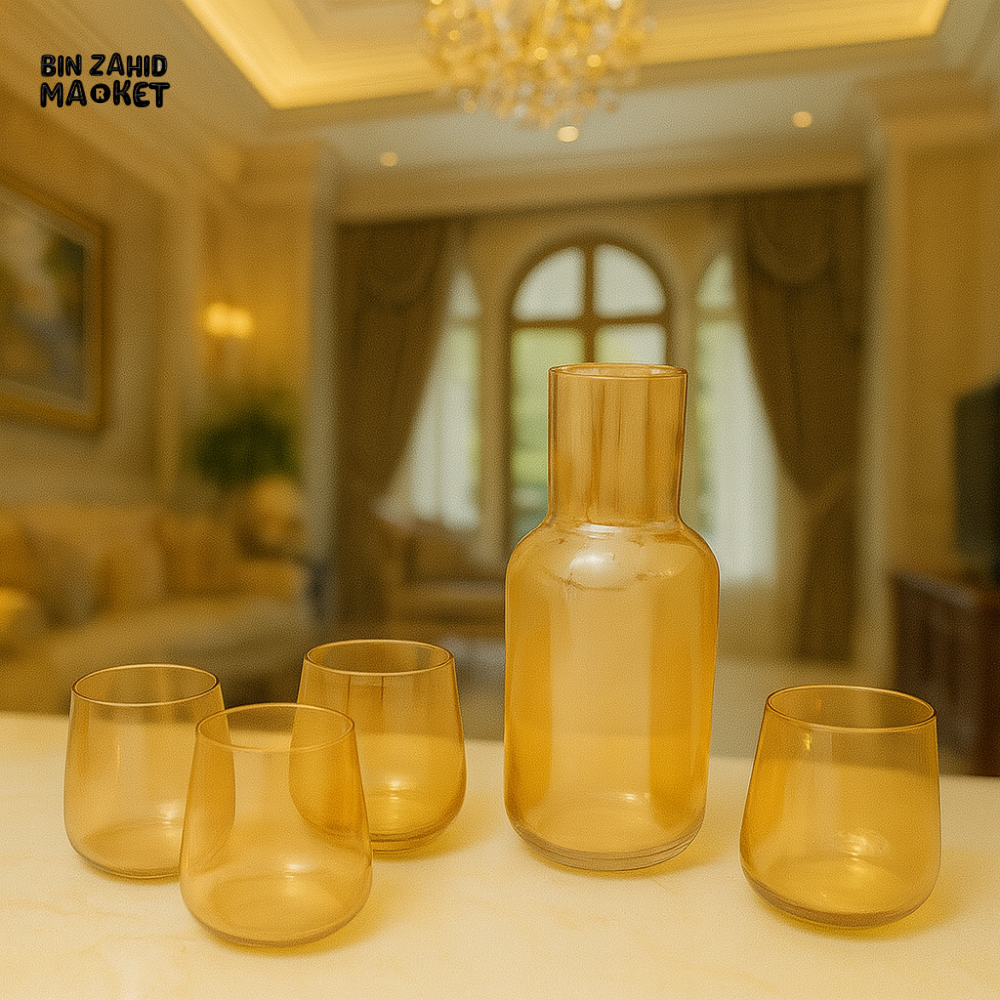 LUXURY AMBER GLASS CARAFE SET WITH TUMBLERS – ELEGANT VILLA DRINKWARE COLLECTION RXG 017