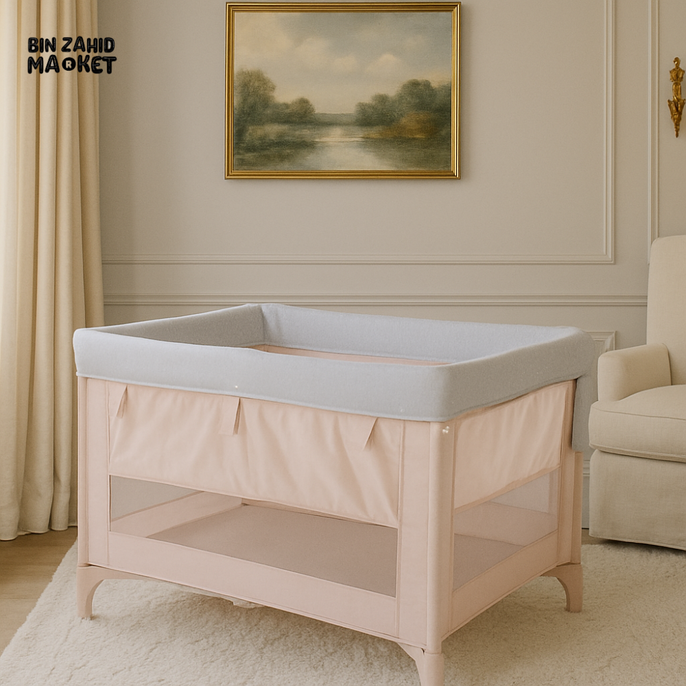 LUXURY BABY PLAYPEN WITH MESH SIDES FOR NURSERY ROOM - PINK