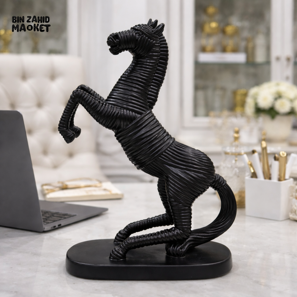 LUXURY BLACK ABSTRACT REARING HORSE SCULPTURE – MODERN OFFICE & HOME DECOR STATUE