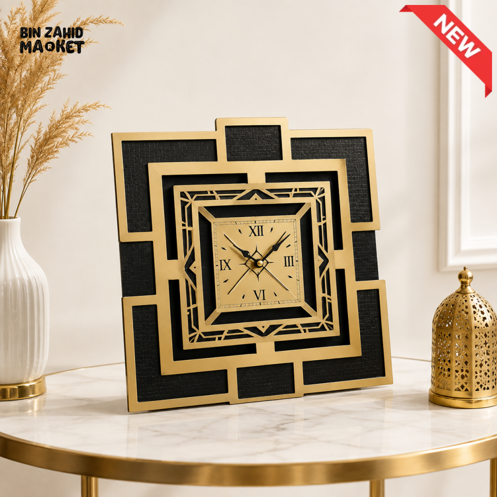 LUXURY BLACK & GOLD GEOMETRIC TABLE CLOCK