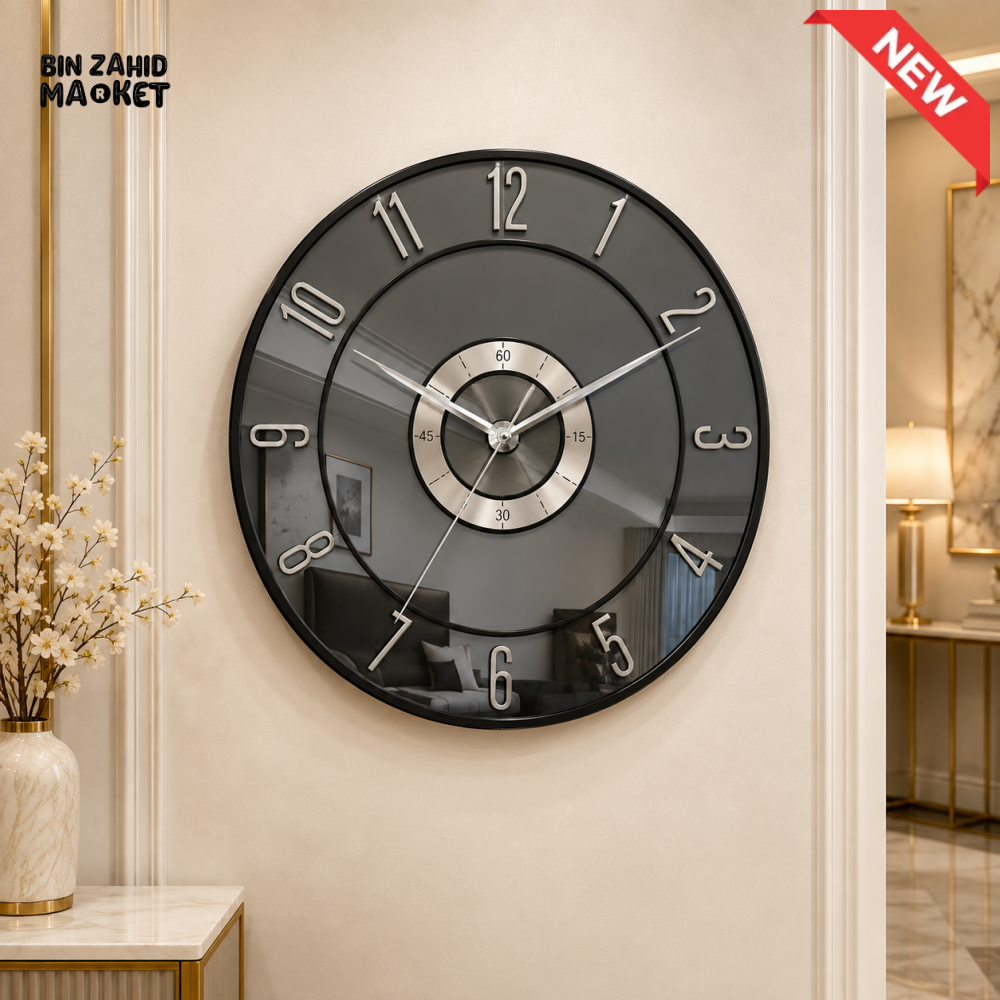 LUXURY BLACK & SILVER MODERN WALL CLOCK