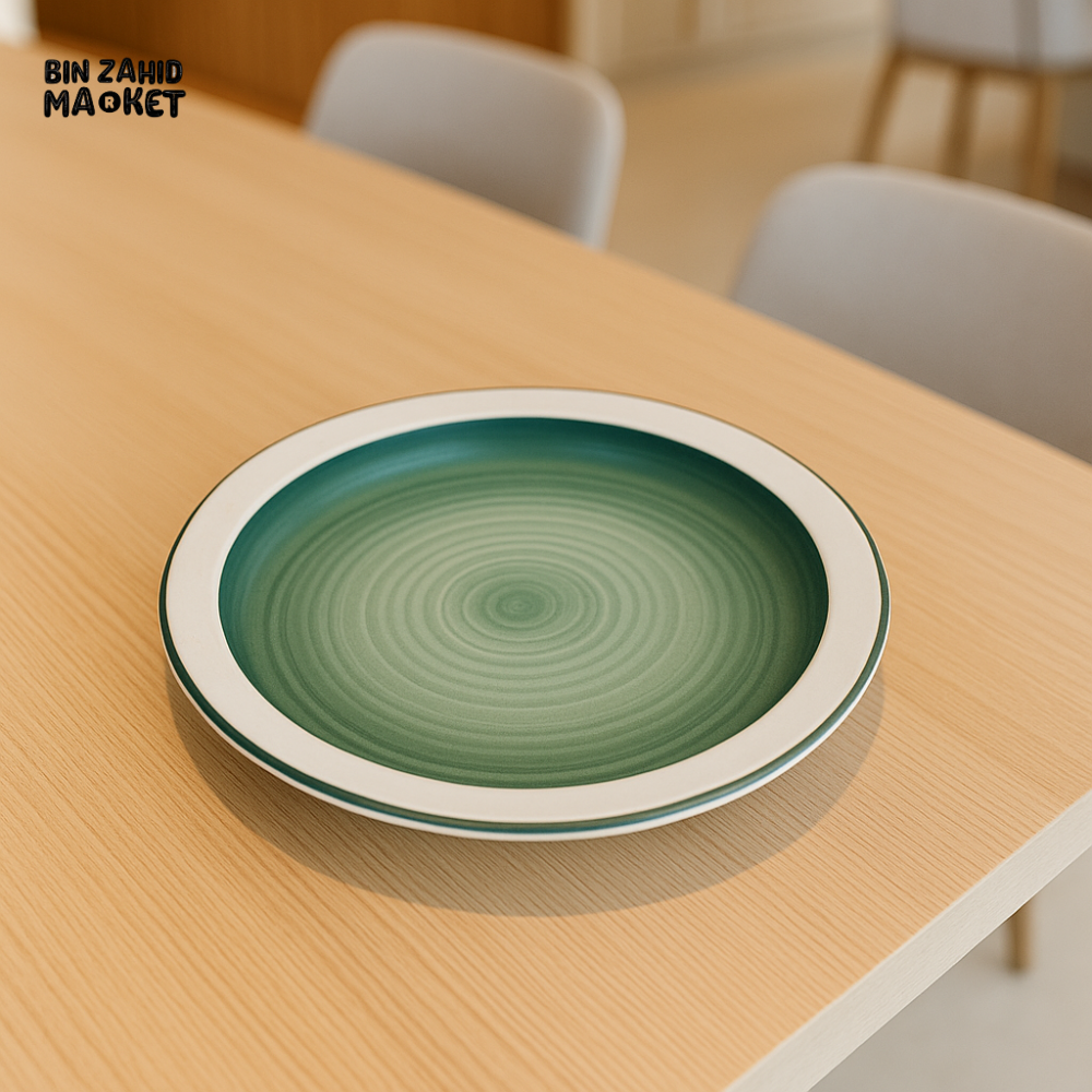 LUXURY CERAMIC DINNER PLATE – GREEN SPIRAL DESIGN