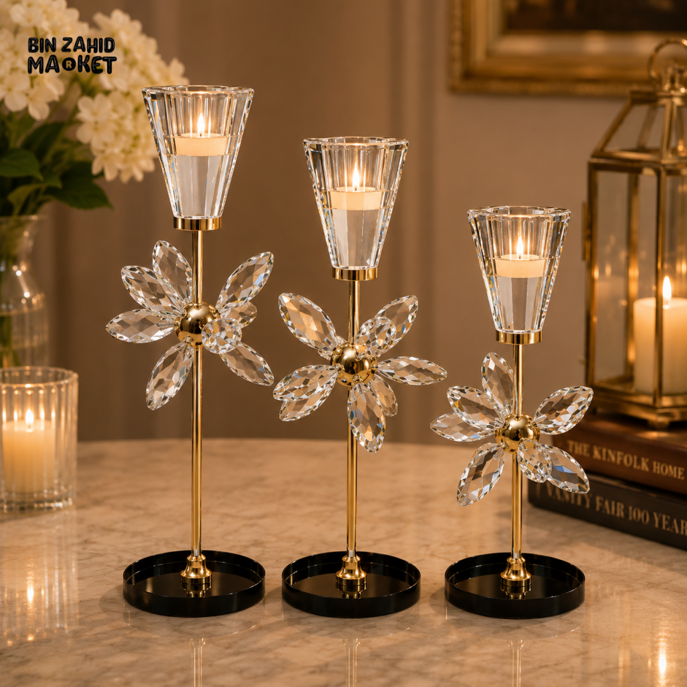 LUXURY CRYSTAL FLOWER TEALIGHT CANDLE HOLDER SET - 3 PCS