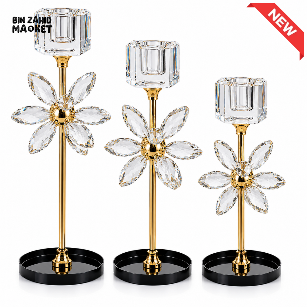 LUXURY CRYSTAL FLOWER VOTIVE CANDLE HOLDER SET - 3 PCS