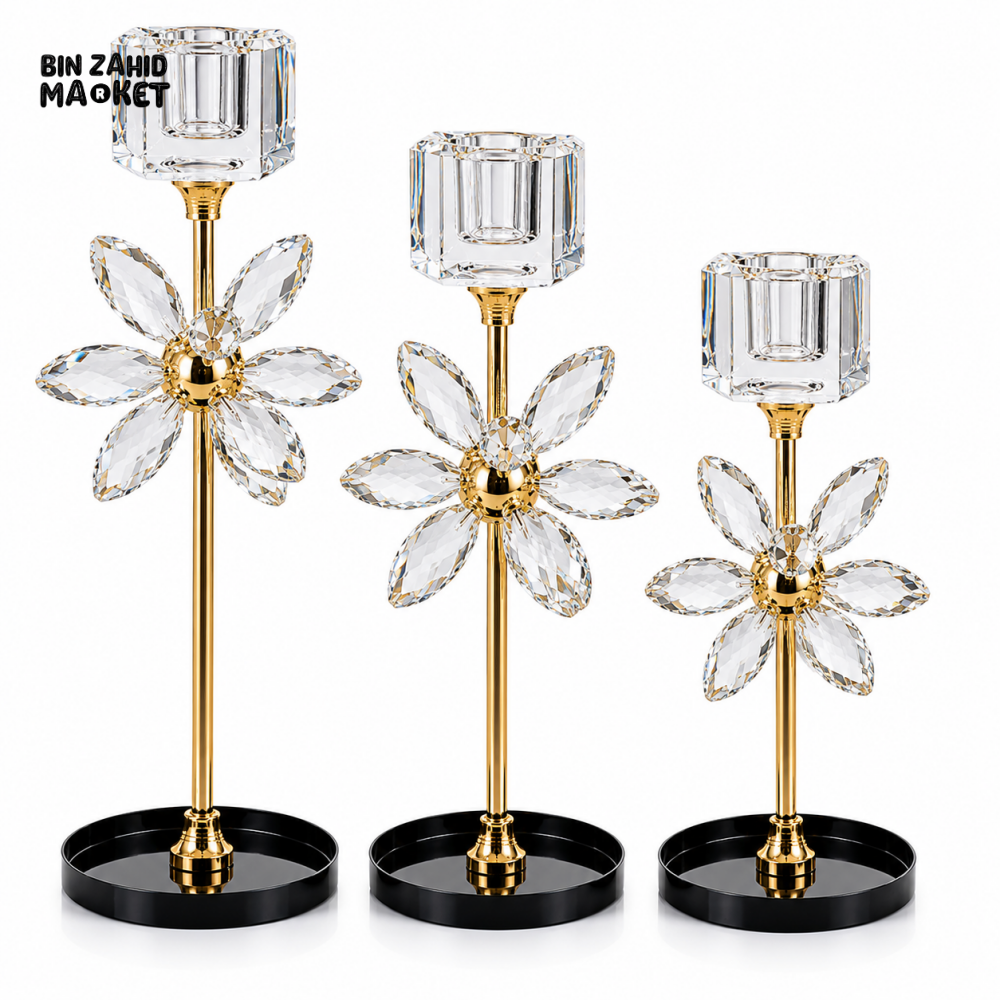LUXURY CRYSTAL FLOWER VOTIVE CANDLE HOLDER SET - 3 PCS