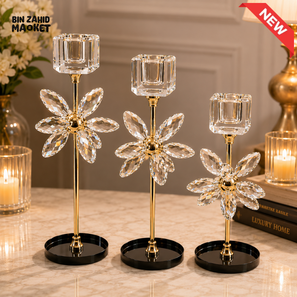 LUXURY CRYSTAL FLOWER VOTIVE CANDLE HOLDER SET - 3 PCS