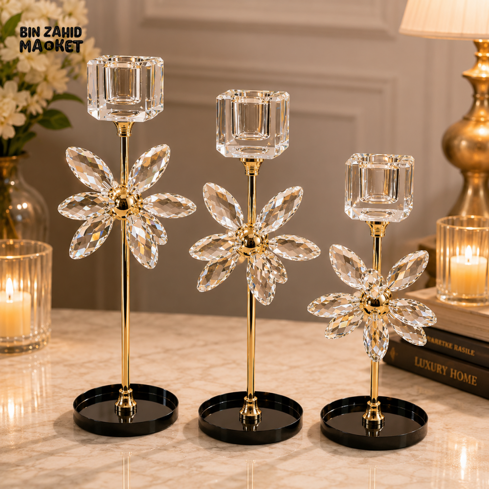 LUXURY CRYSTAL FLOWER VOTIVE CANDLE HOLDER SET - 3 PCS
