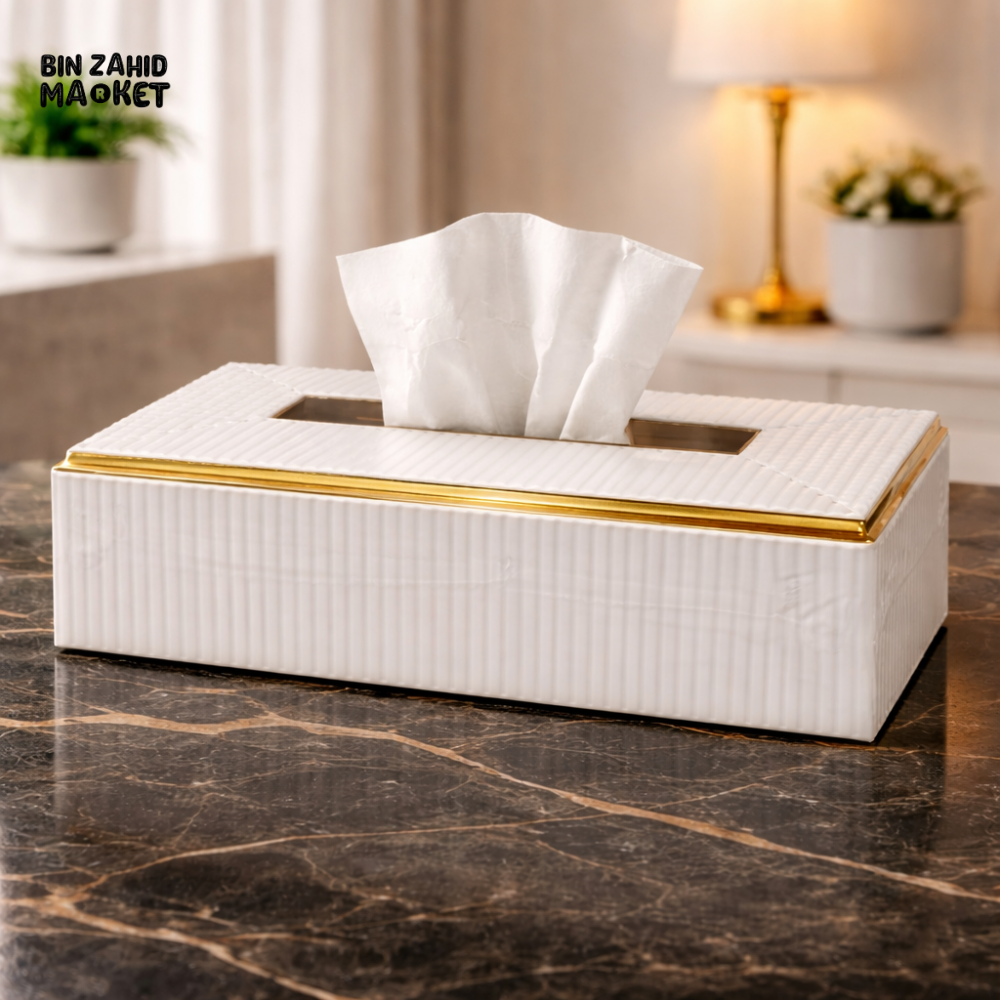 LUXURY CRYSTAL PLASTIC TISSUE BOX HOLDER WITH GOLD TRIM