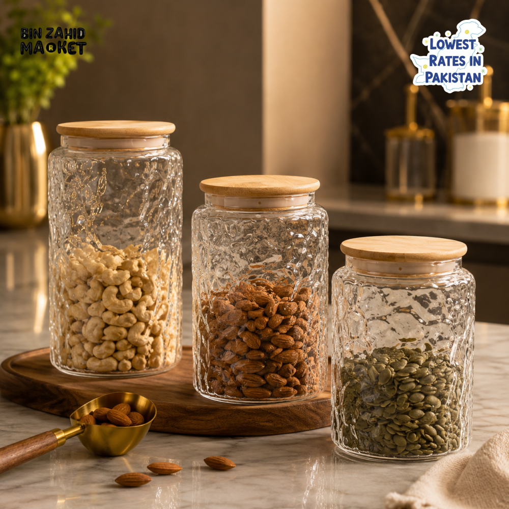 LUXURY CRYSTAL TEXTURE GLASS STORAGE JAR SET