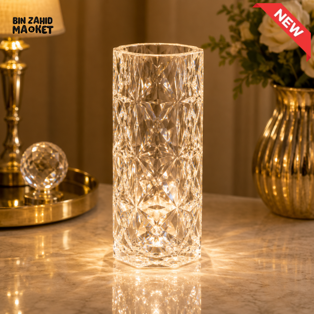 LUXURY CYLINDRICAL CRYSTAL LED TABLE LAMP WITH DIAMOND PATTERN