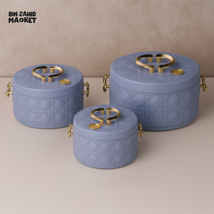 LUXURY ELEGANT 3 PIECES QUILTED HOTPOT SET BLUE EJ EG/G