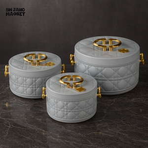 LUXURY ELEGANT 3 PIECES QUILTED HOTPOT SET GRAY EJ WG/G