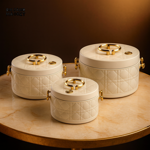 LUXURY ELEGANT 3 PIECES QUILTED HOTPOT SET WHITE EJ IV/G