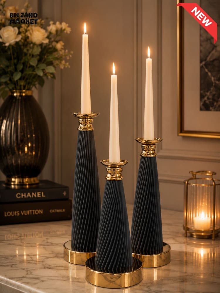 LUXURY FLUTED CANDLE HOLDER SET - 3 PCS