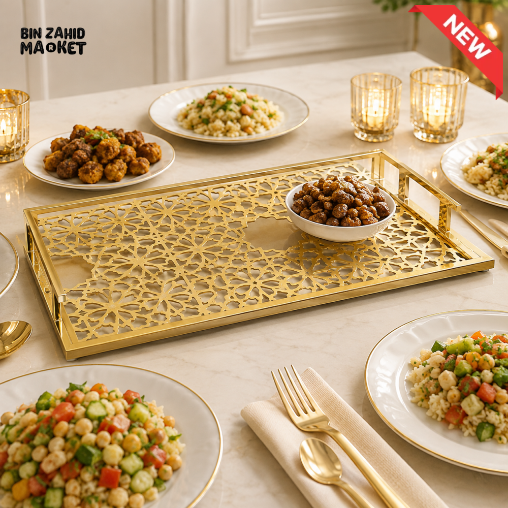 LUXURY GEOMETRIC METAL SERVING TRAY – SILVER & GOLD