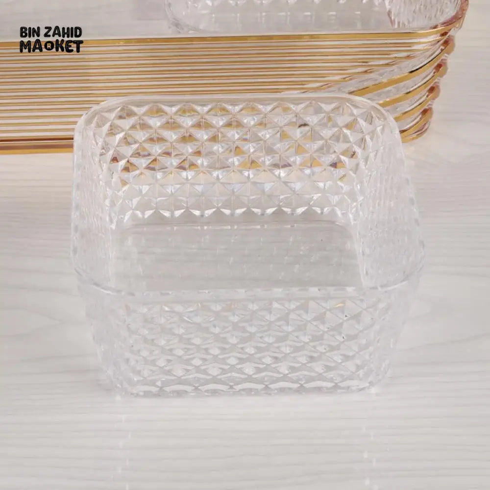 LUXURY GOLD-ACCENTED ACRYLIC TRAY 4-COMPARTMENT SQUARE DESIGN WITH LARGE CLEAR LID