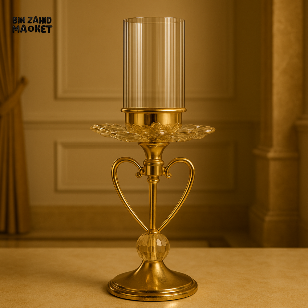 LUXURY GOLD CRYSTAL CANDLE HOLDER – ELEGANT DECORATIVE CENTERPIECE FOR TABLETOP & WEDDING DECOR