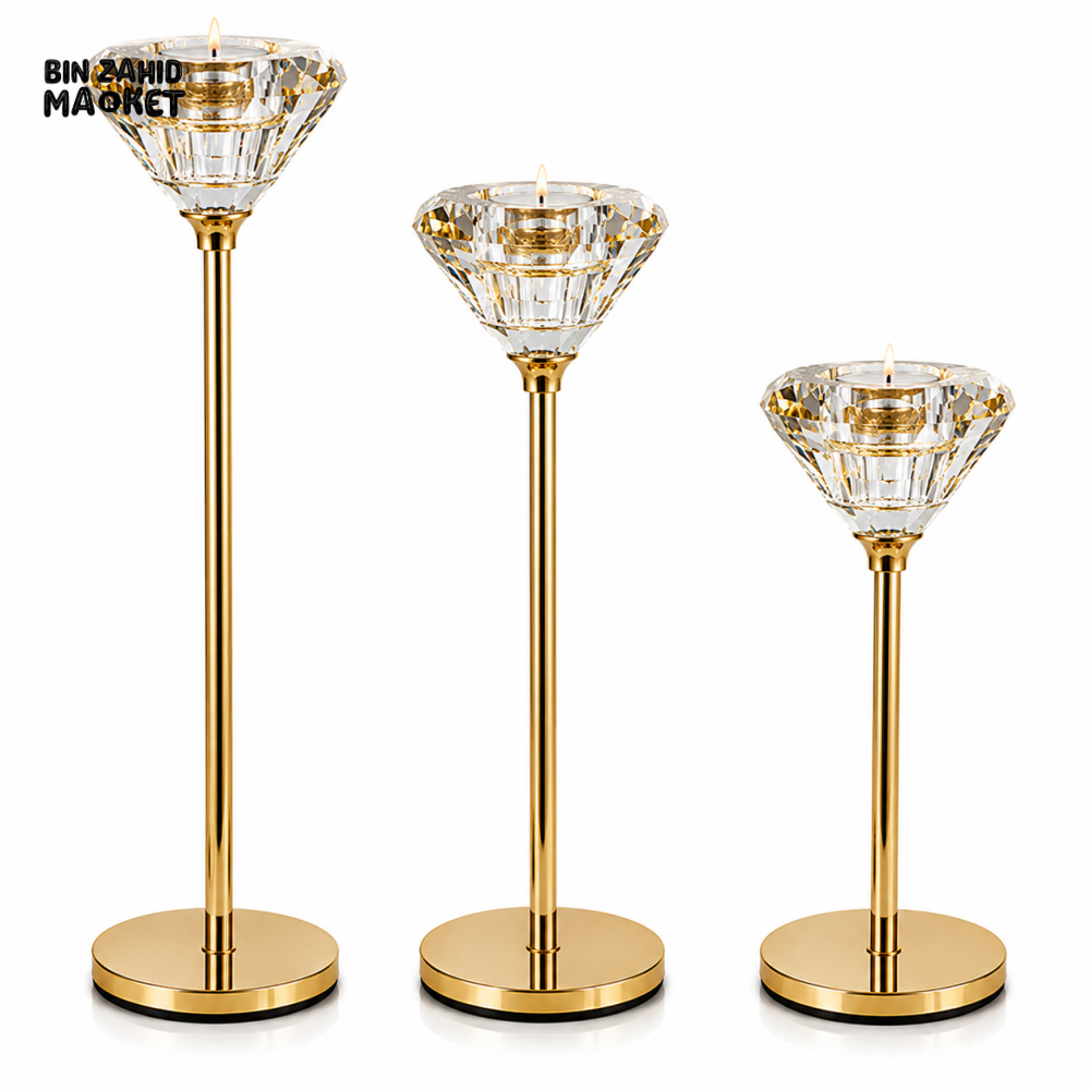 LUXURY GOLD CRYSTAL CANDLE HOLDER SET - 3 PCS