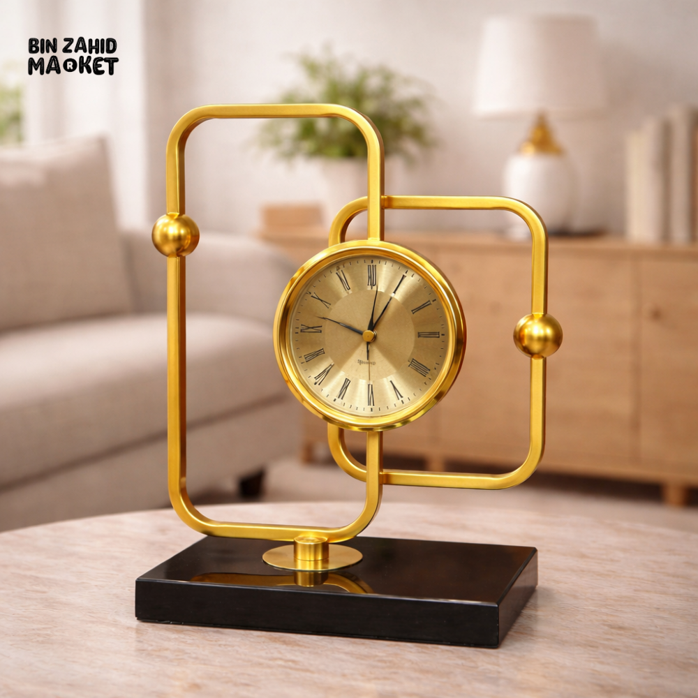 LUXURY GOLD GEOMETRIC TABLE CLOCK – MODERN ELEGANT HOME DECOR DESKTOP
