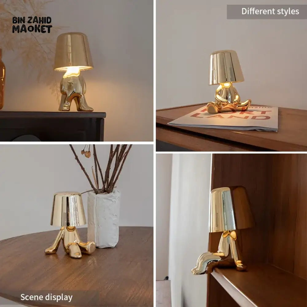 LUXURY GOLD HUMANOID LED TABLE LAMP SET – NORDIC MODERN OFFICE & HOME DECOR TOUCH DIMMING USB RECHARGEABLE NIGHT LIGHT