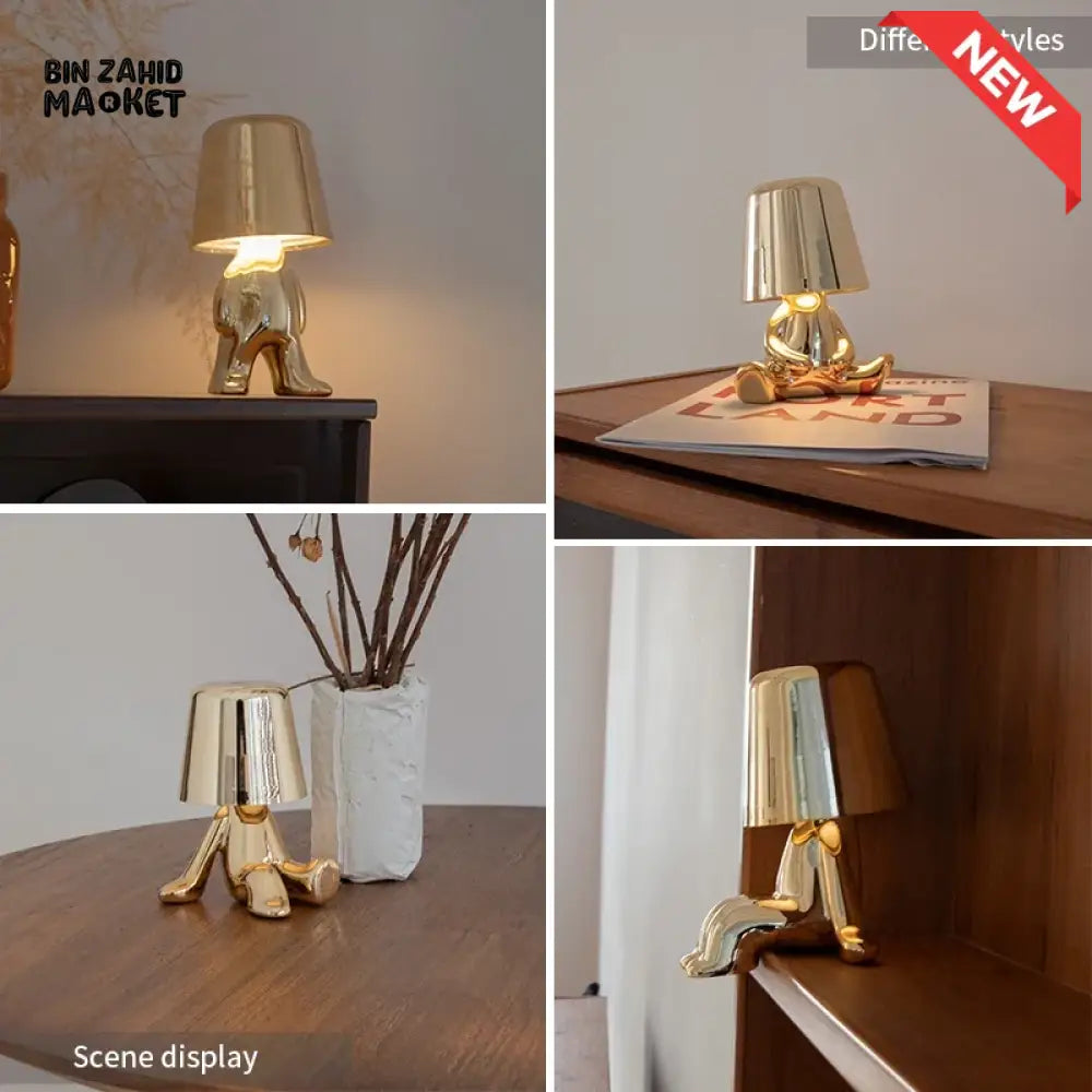 LUXURY GOLD HUMANOID LED TABLE LAMP SET – NORDIC MODERN OFFICE & HOME DECOR TOUCH DIMMING USB RECHARGEABLE NIGHT LIGHT